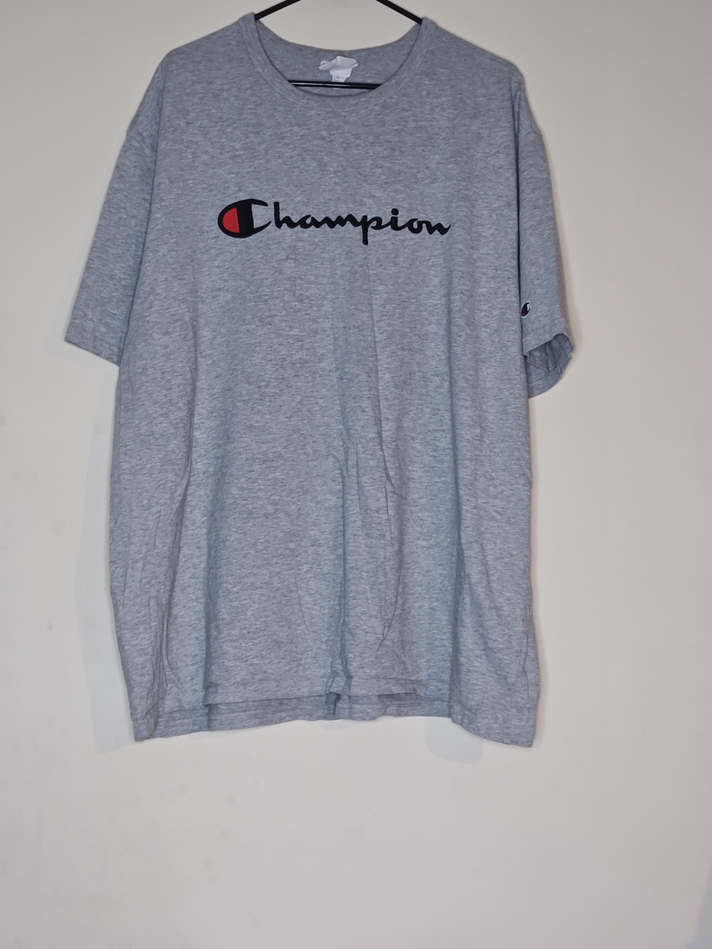 Champion Men's Light Gray Logo Short Sleeve Tee with Red Accent 3XL